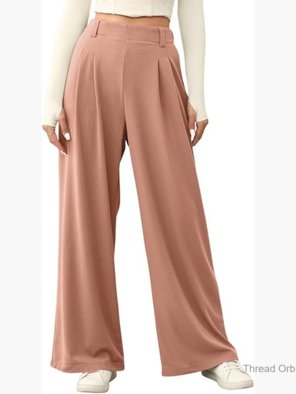 Wide Leg Palazzo Pants High Waisted Waffle Knit Business Casual Trousers
